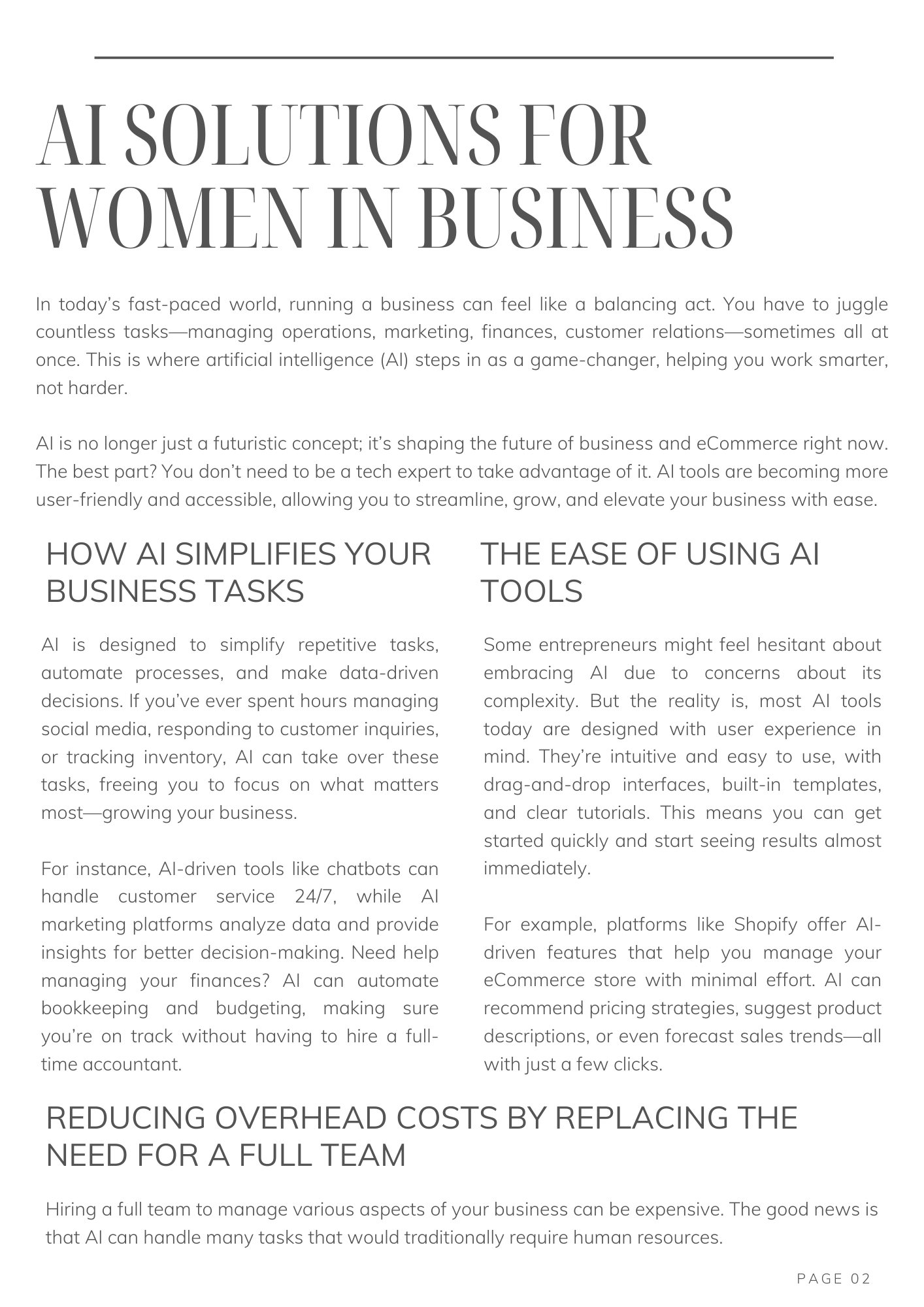 Empowering Women For Business Success With AI E-Book — Work Smarter Not Harder Automate Operations Reduce Overhead Costs - RTS Collaborative