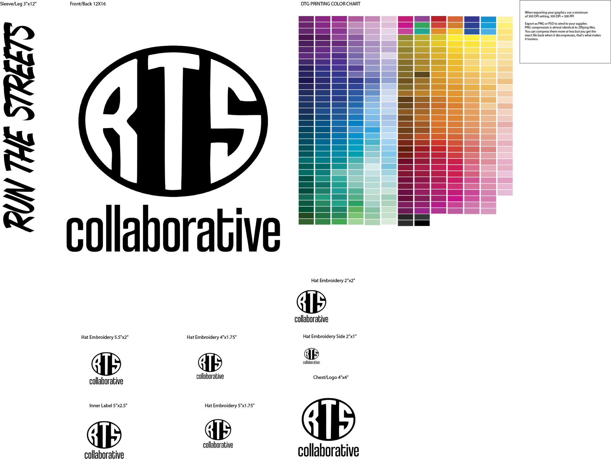 Graphics Sizing Template With DTG Color Chart Adobe Illustrator - RTS Collaborative